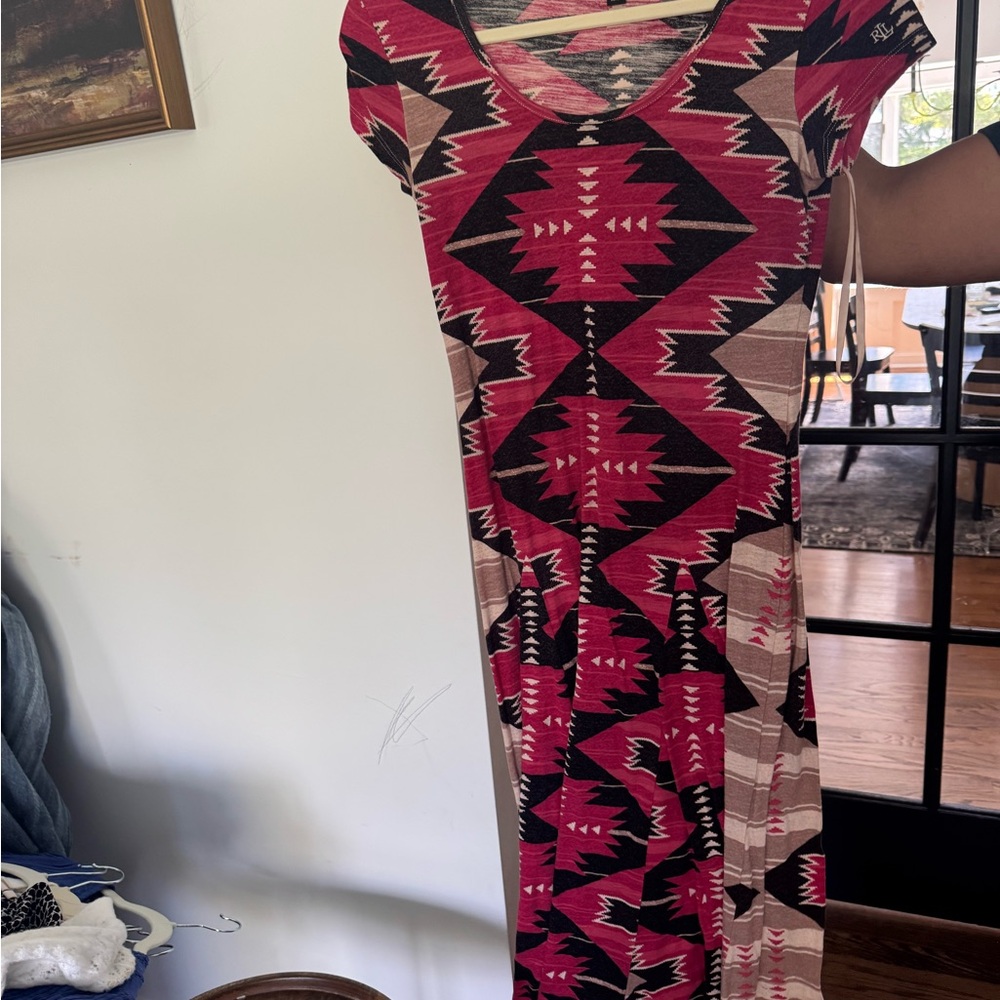 Geometric Patterned Pink and Black Dress
